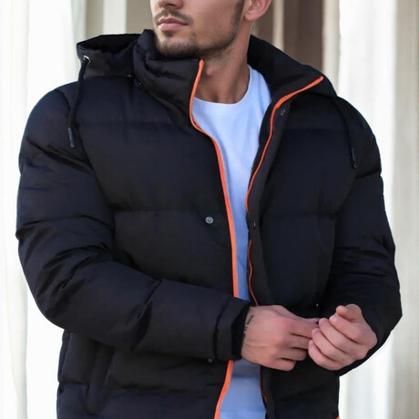 Puffer Jacket // Black + Orange (XXL)