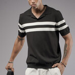 Striped Knit Polo Shirt // Black + White (L)