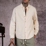 Muslin Oversized Button-Up Shirt // Beige (S)