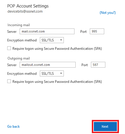 What are the correct email settings for my @sssnet.com email address? FAQ -  MCTV