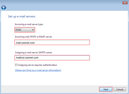 What are the correct email settings for my @sssnet.com email address? FAQ -  MCTV