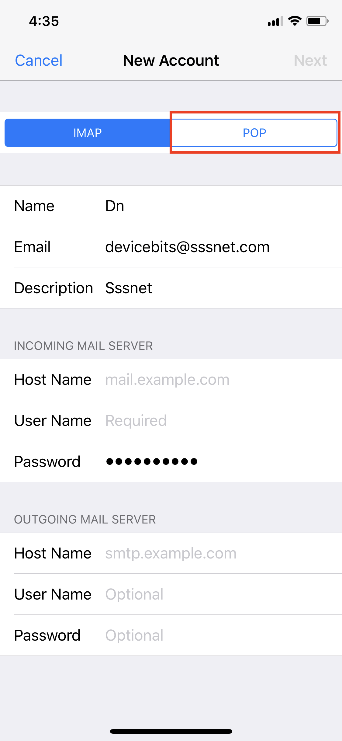 What are the correct email settings for my @sssnet.com email address? FAQ -  MCTV