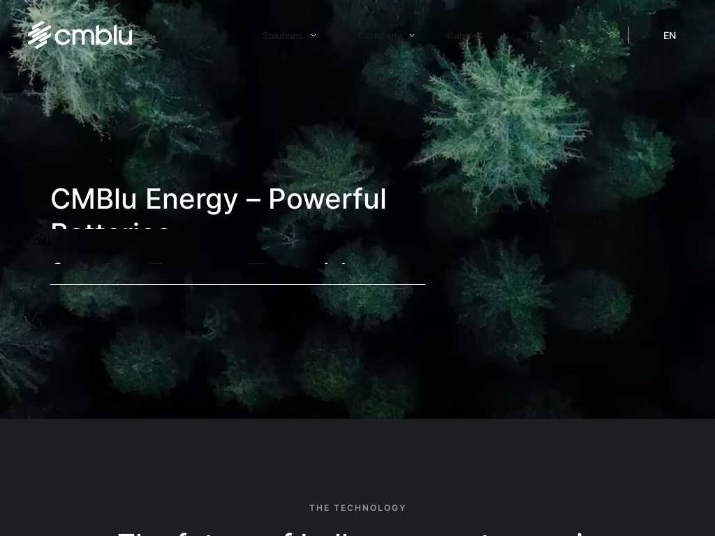 Screenshot of the website of CMBlu Energy
