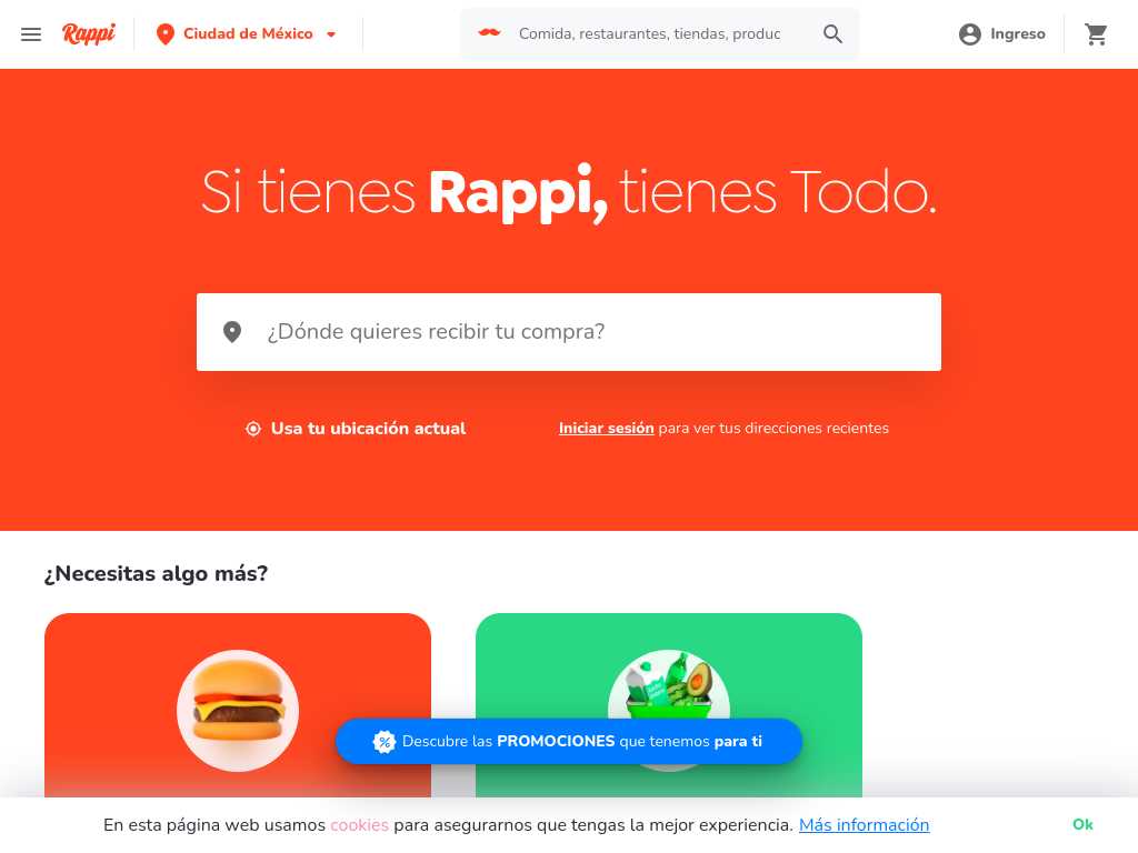 Screenshot of the website of Rappi