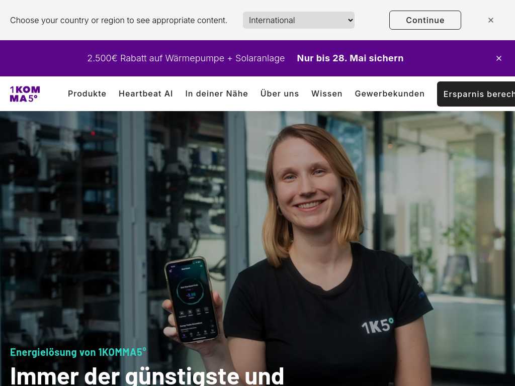 Screenshot of the website of 1 COMMA 5°