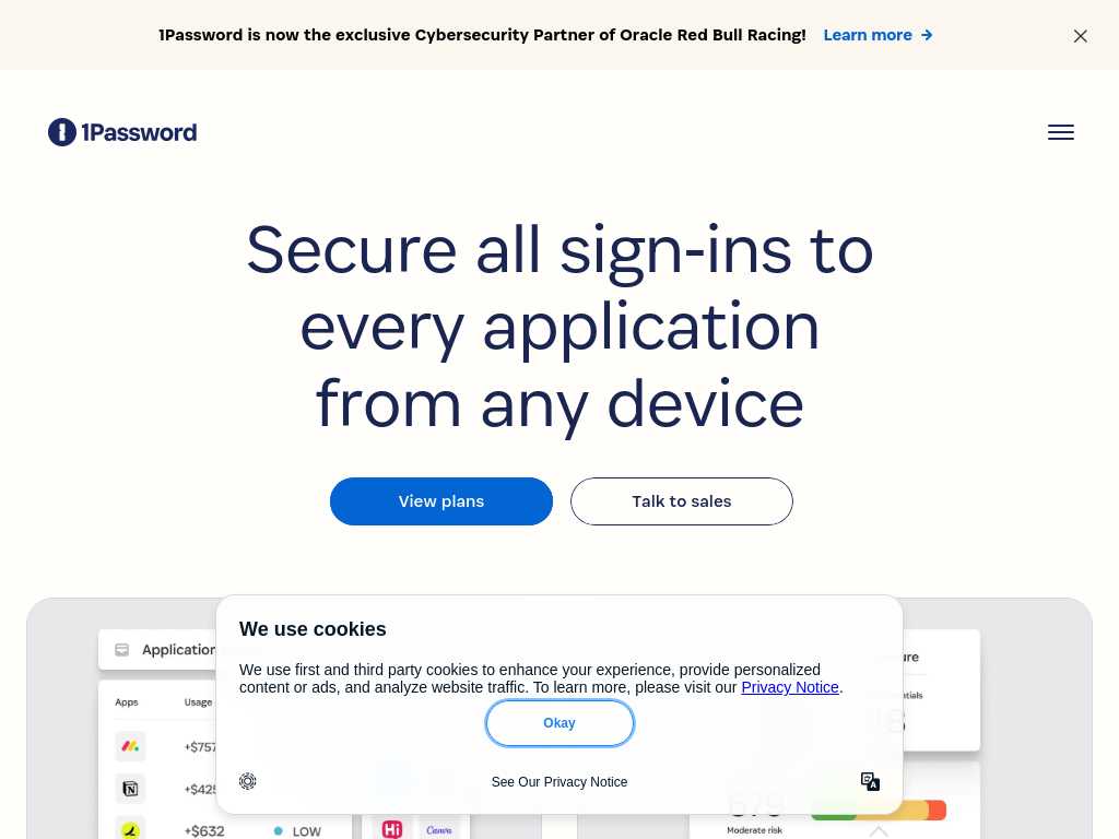 Screenshot of the website of 1Password