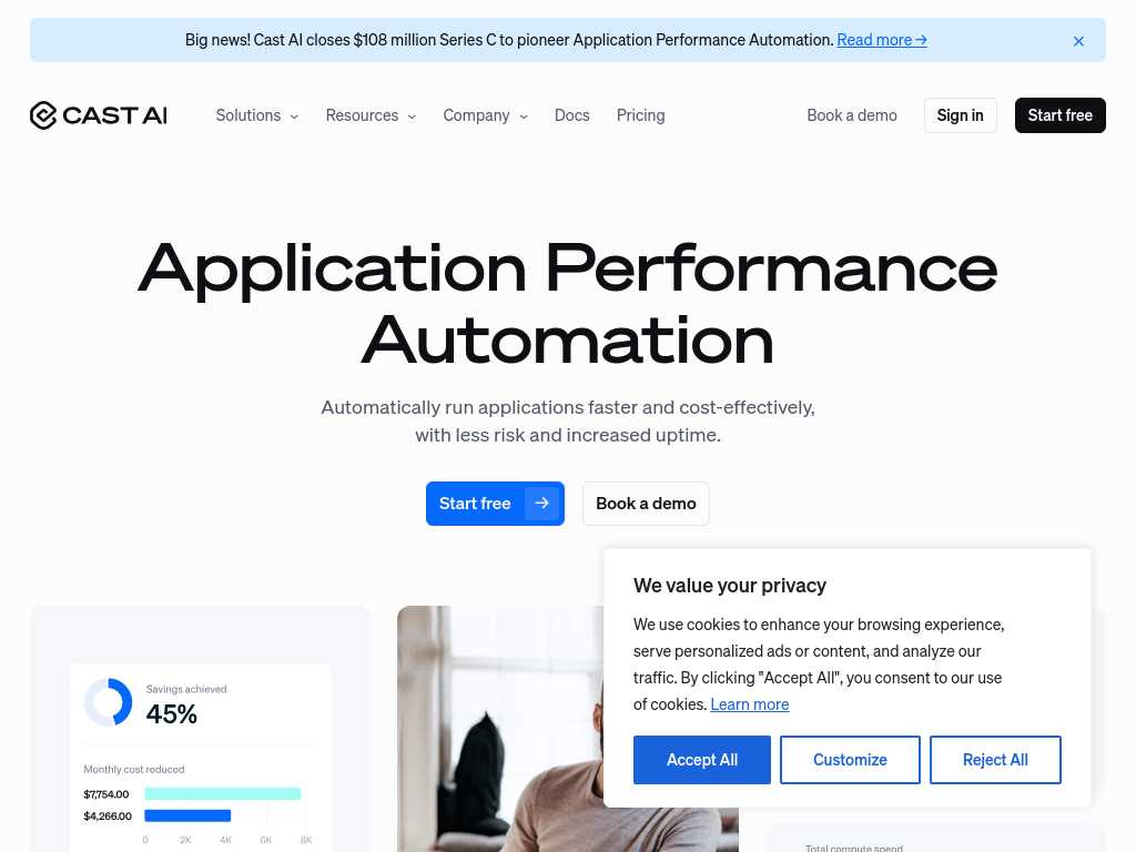 Screenshot of the website of Cast AI
