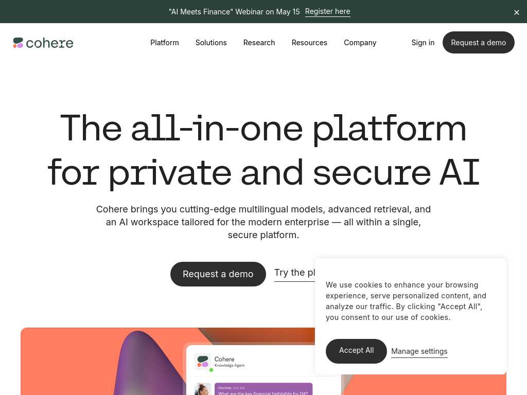 Screenshot of the website of Cohere