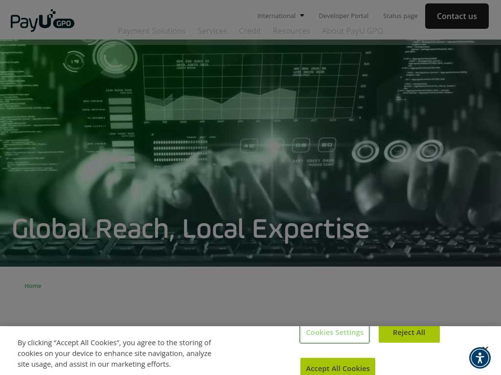 Screenshot of the website of PayU