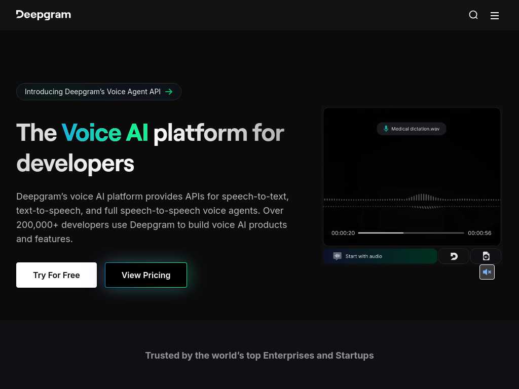 Screenshot of the website of Deepgram