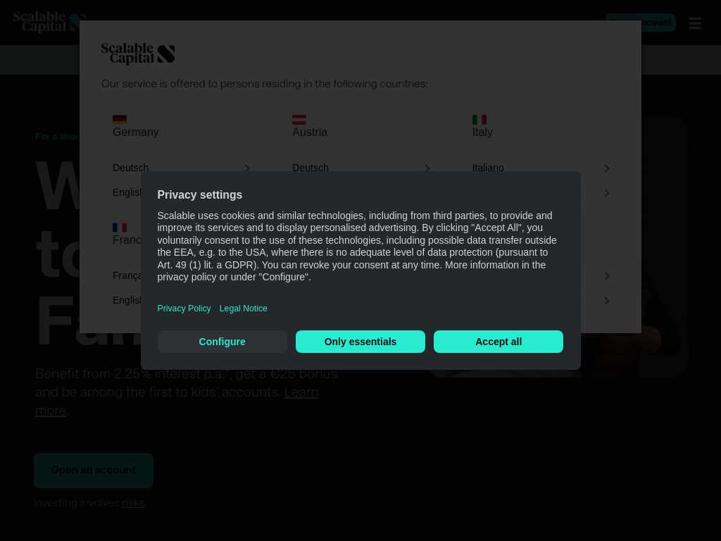 Screenshot of the website of Scalable Capital