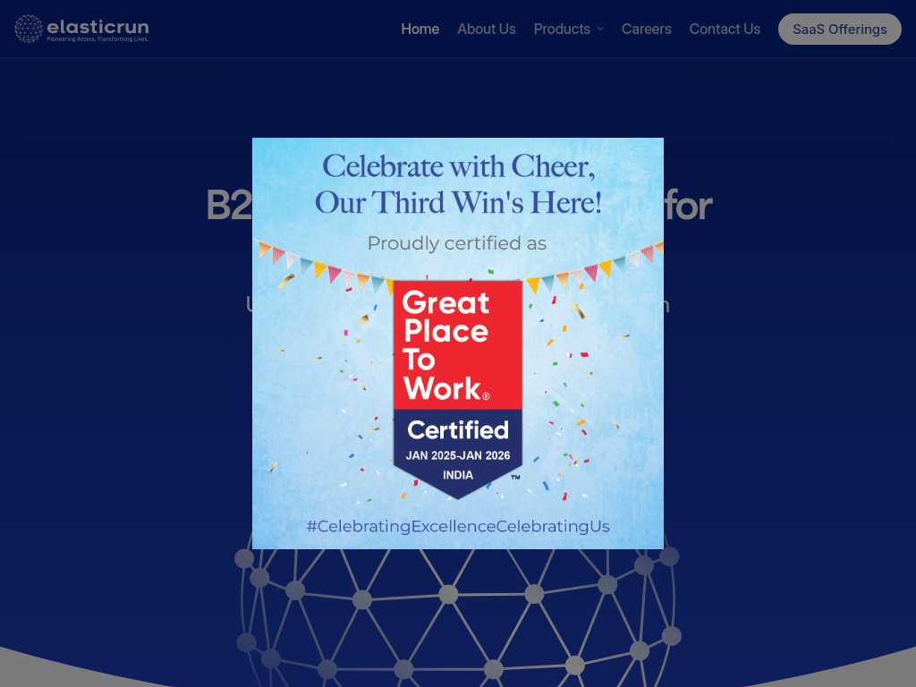 Screenshot of the website of ElasticRun