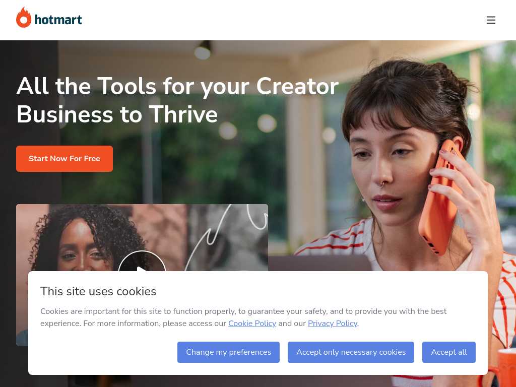 Screenshot of the website of Hotmart