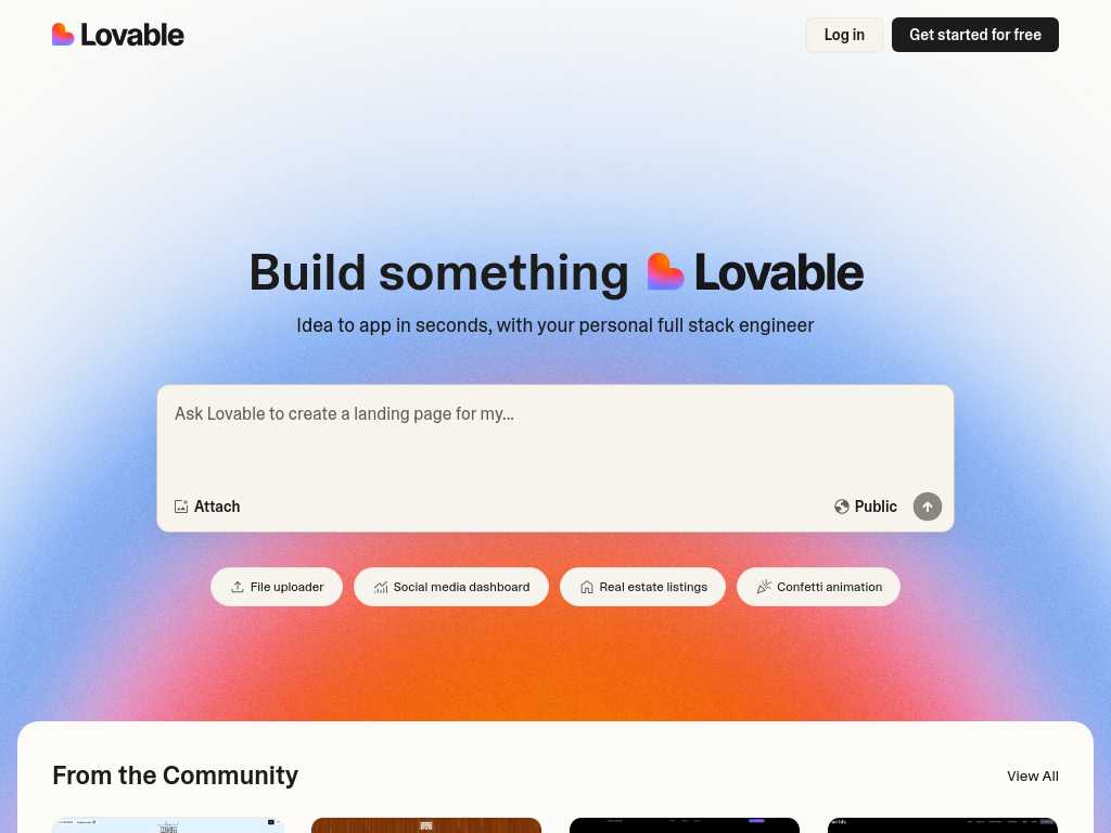 Screenshot of the website of Lovable