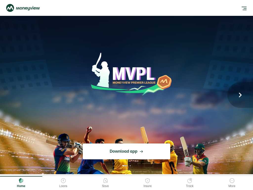 Screenshot of the website of Moneyview