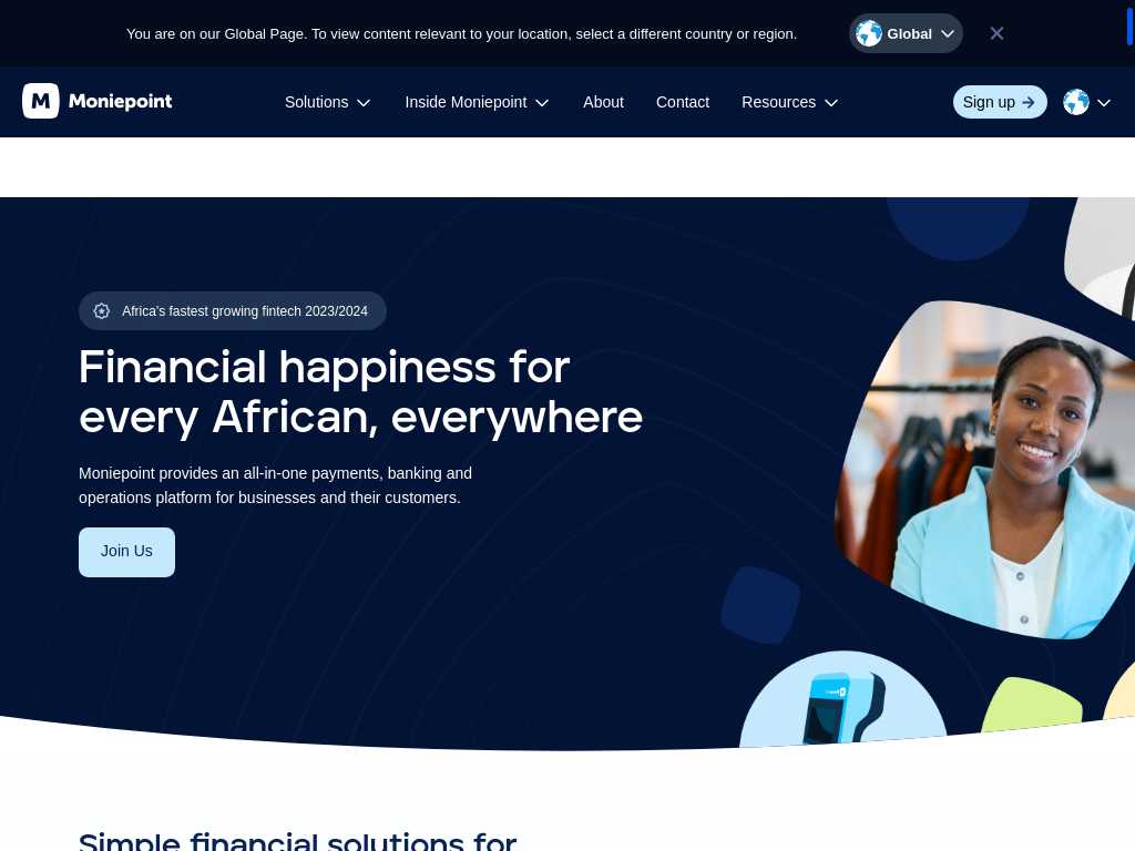 Screenshot of the website of Moniepoint