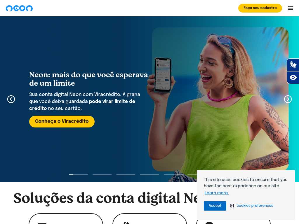 Screenshot of the website of Neon