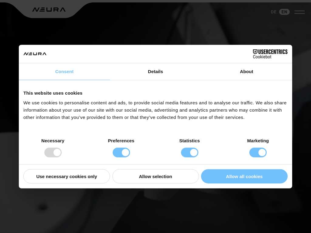 Screenshot of the website of Neura Robotics