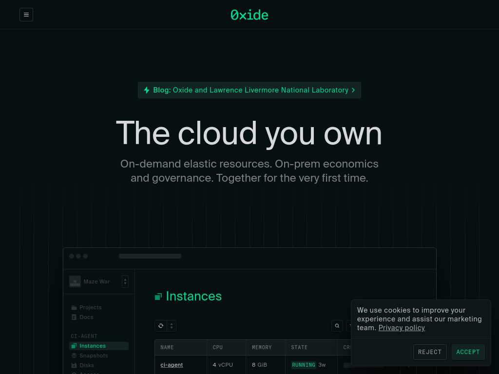 Screenshot of the website of Oxide Computer