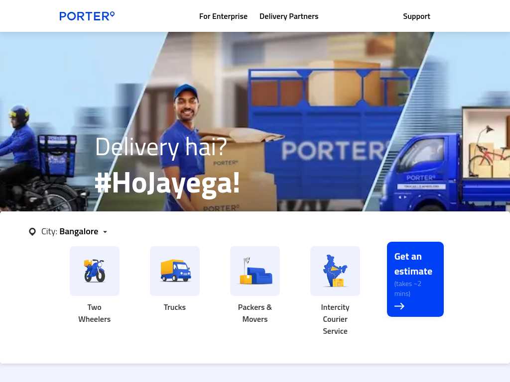 Screenshot of the website of Porter