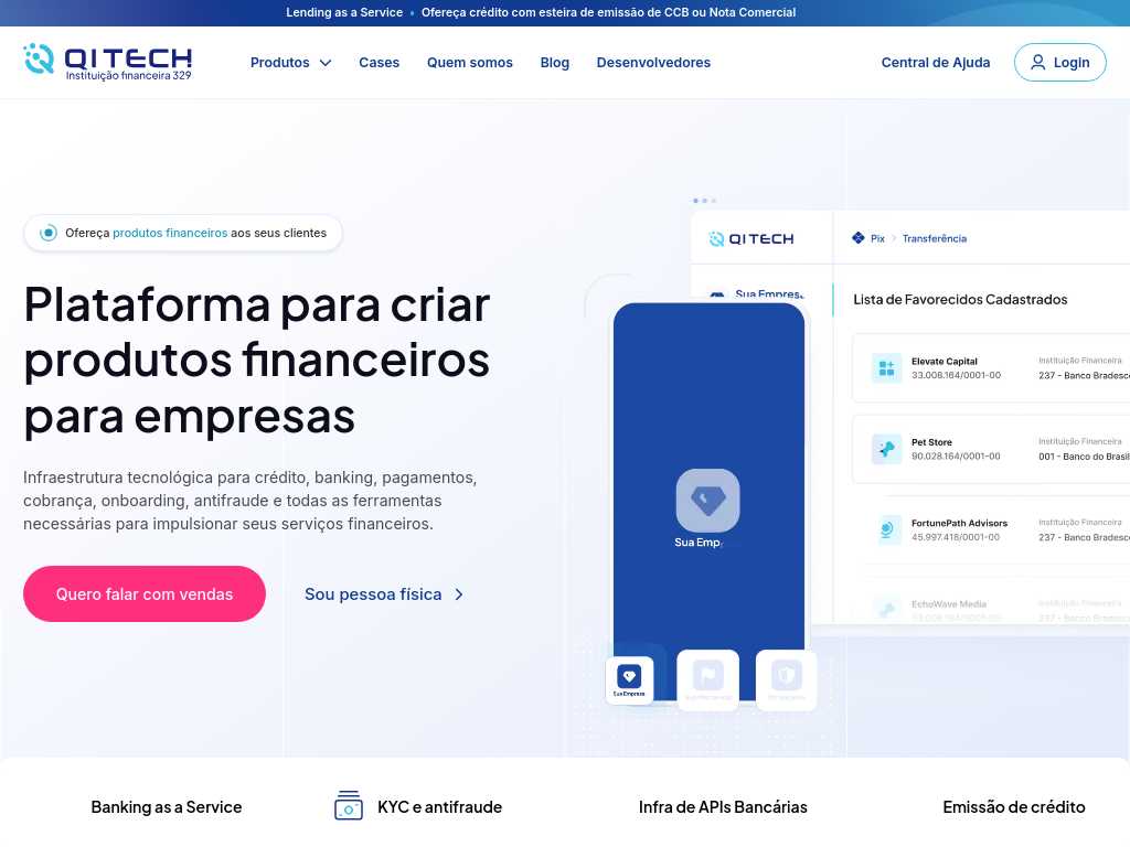 Screenshot of the website of QI Tech