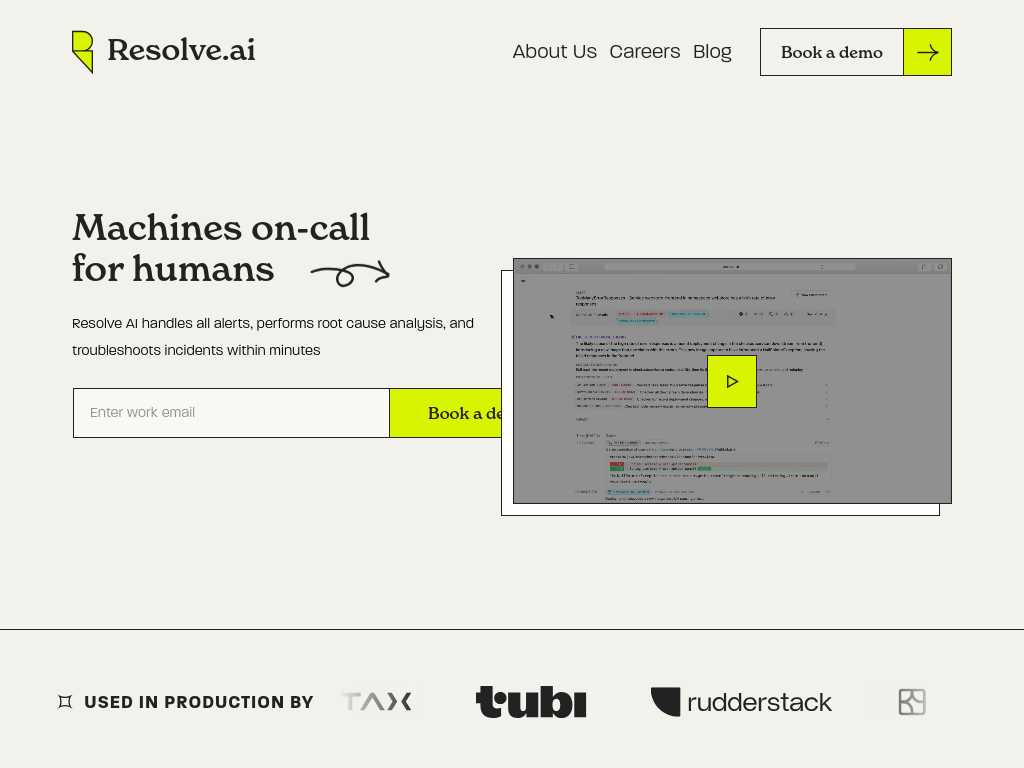 Screenshot of the website of Resolve AI
