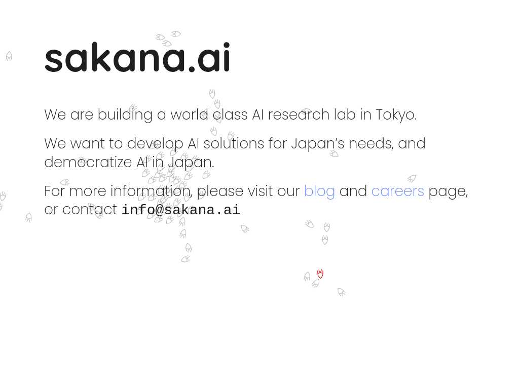 Screenshot of the website of Sakana
