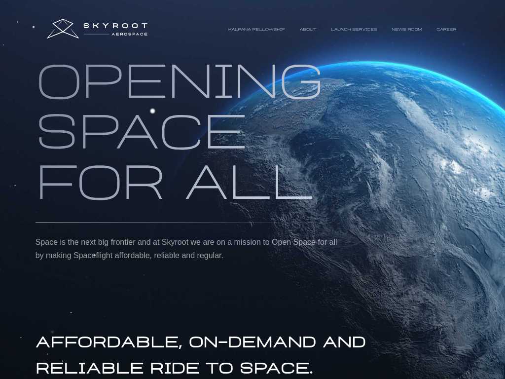 Screenshot of the website of Skyroot