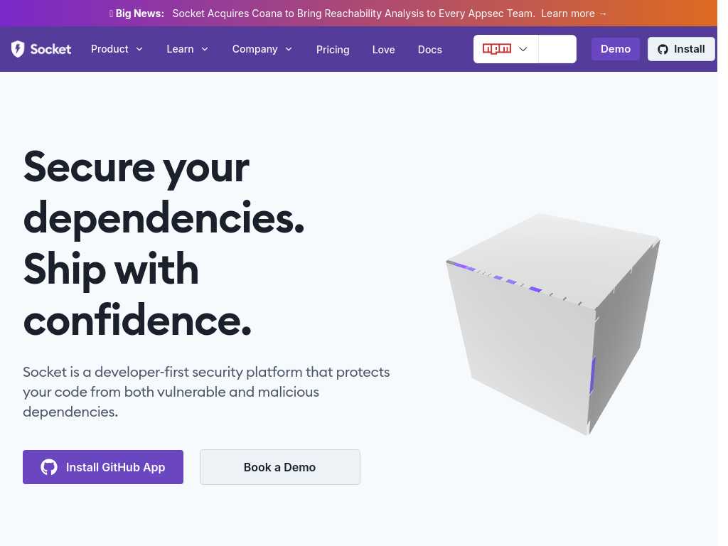 Screenshot of the website of Socket