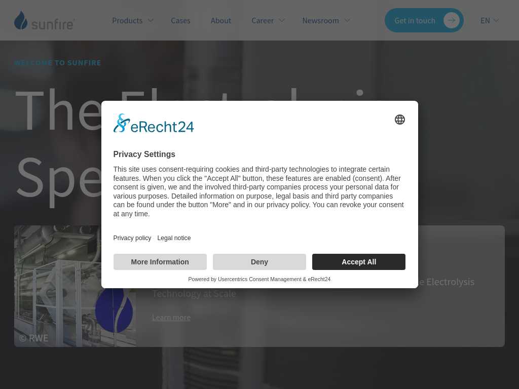 Screenshot of the website of Sunfire