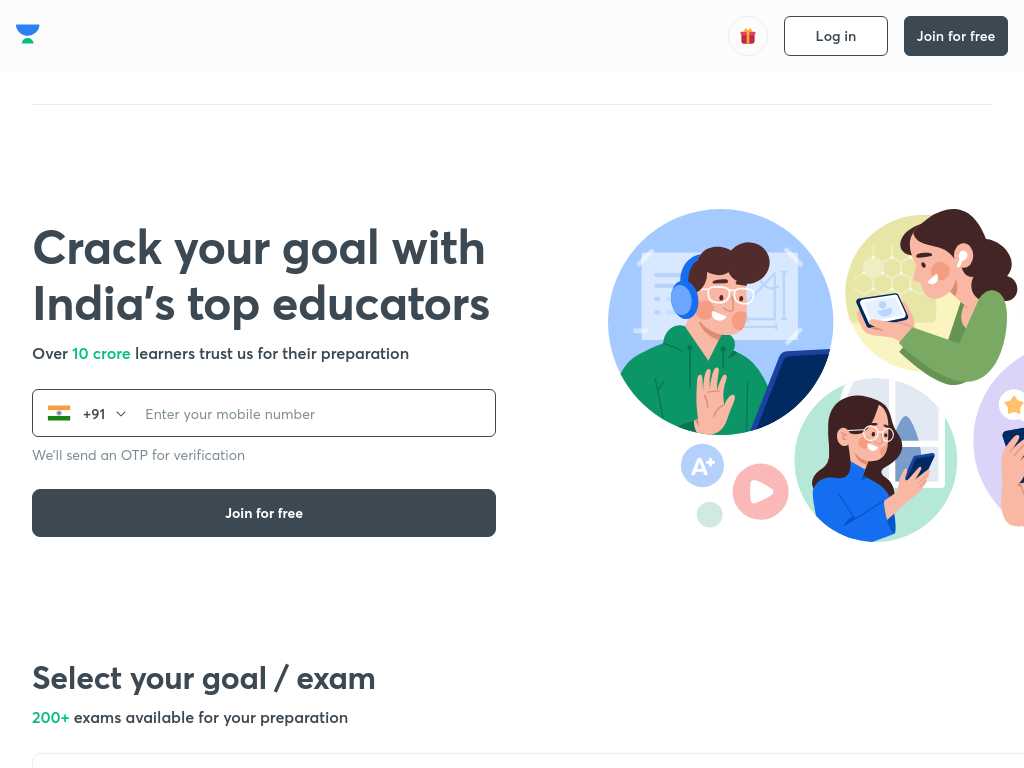 Screenshot of the website of Unacademy