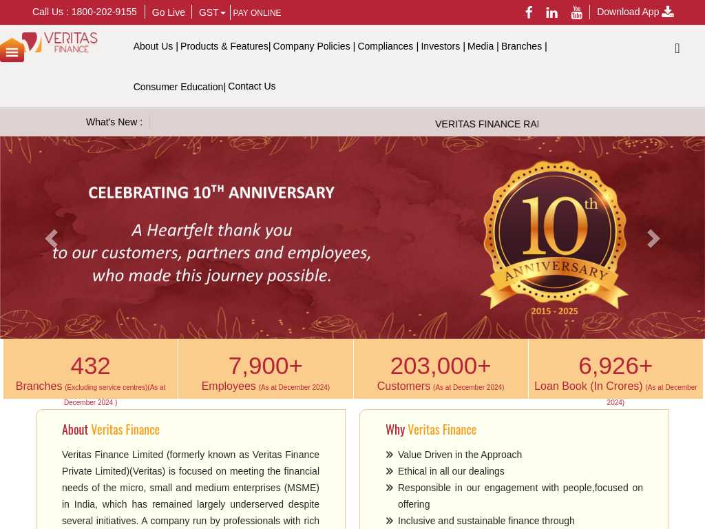 Screenshot of the website of Veritas