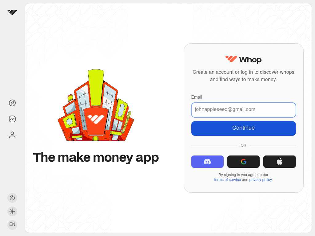 Screenshot of the website of Whop