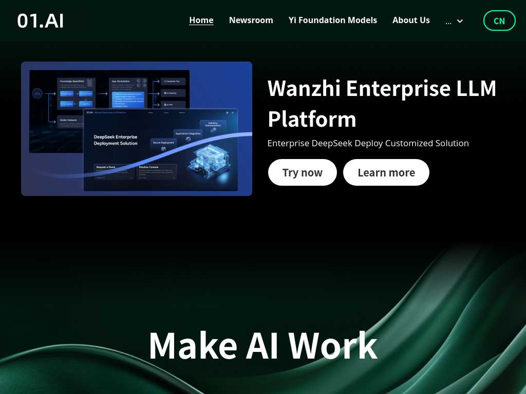 Screenshot of the website of 01.AI