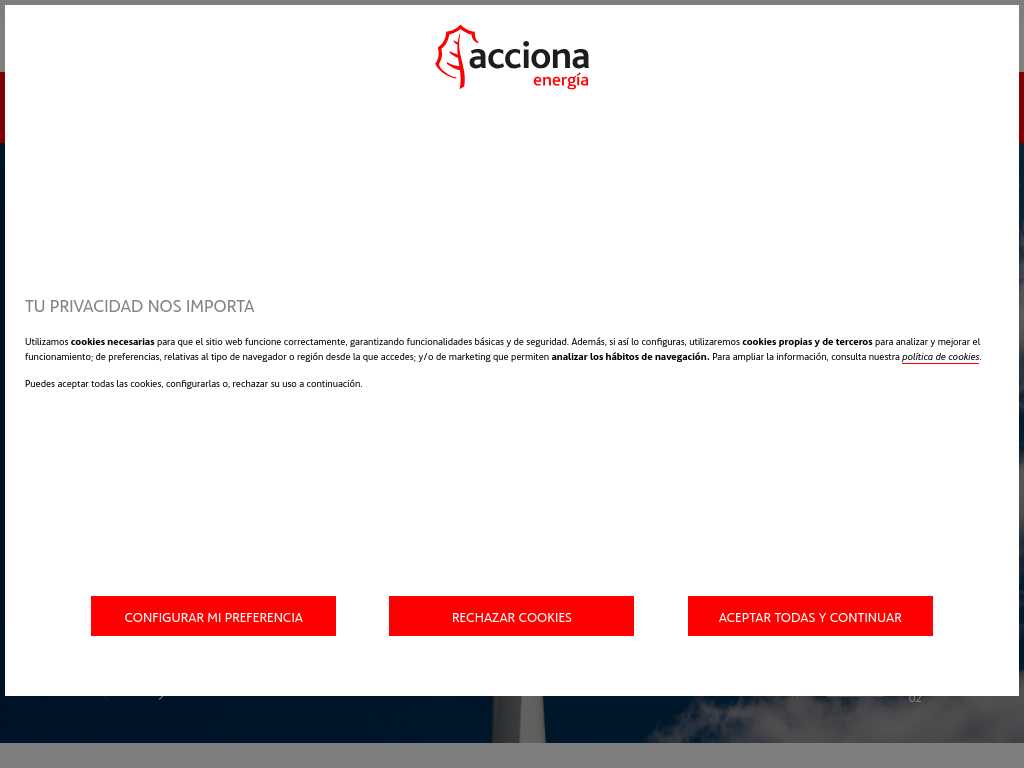 Screenshot of the website of Acciona Energy