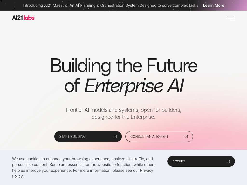 Screenshot of the website of AI21 Labs