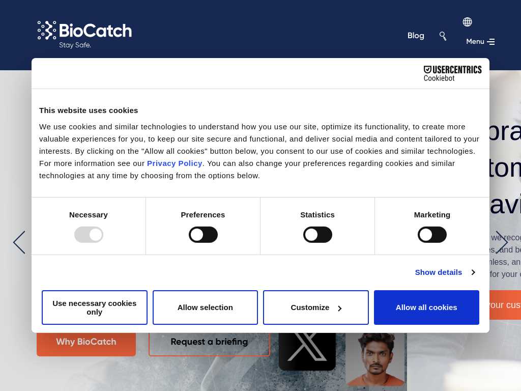 Screenshot of the website of BioCatch