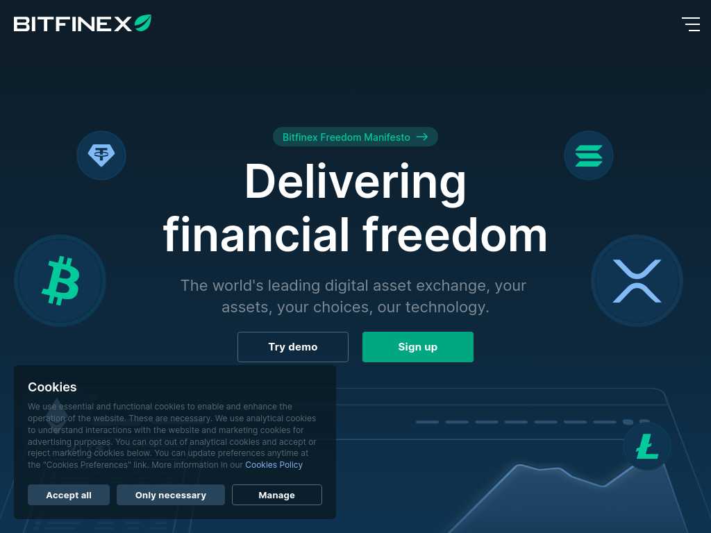 Screenshot of the website of Bitfinex