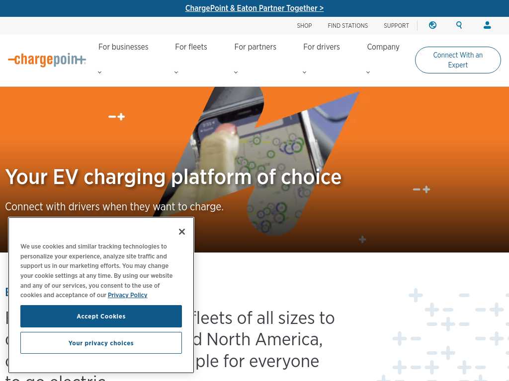 Screenshot of the website of ChargePoint