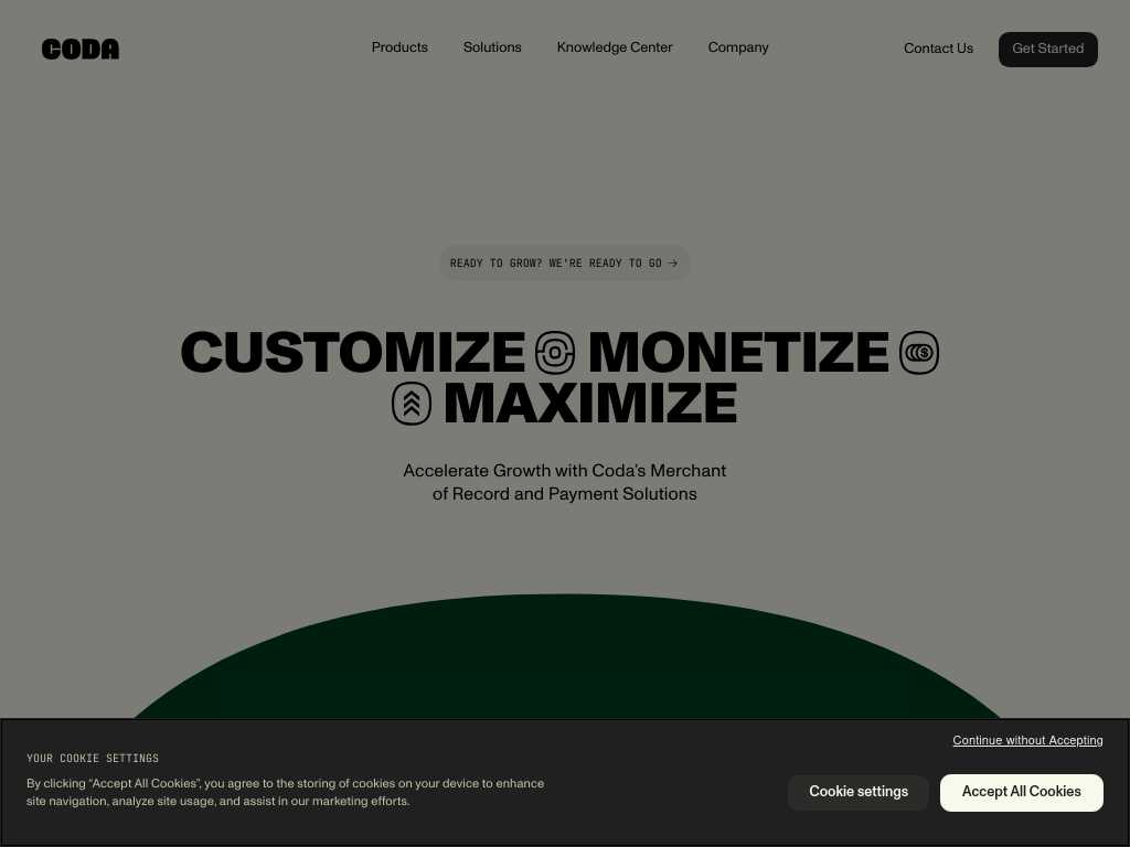 Screenshot of the website of Coda