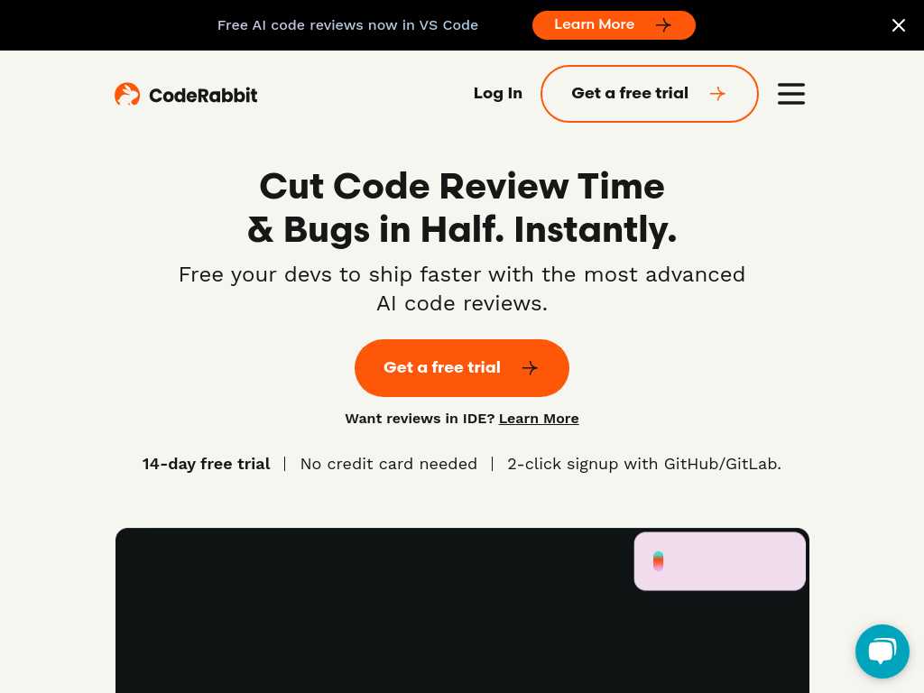 Screenshot of the website of CodeRabbit