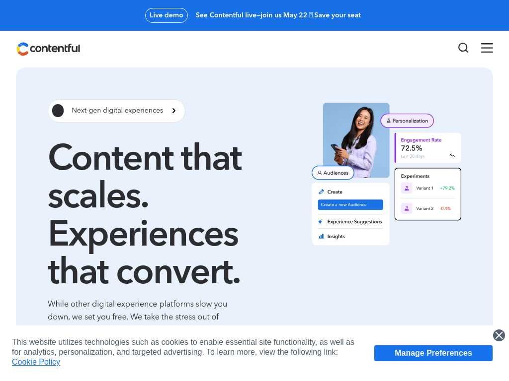 Screenshot of the website of Contentful