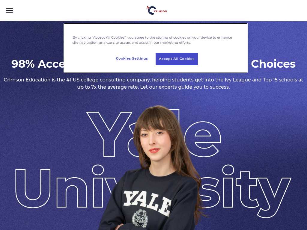 Screenshot of the website of Crimson Education