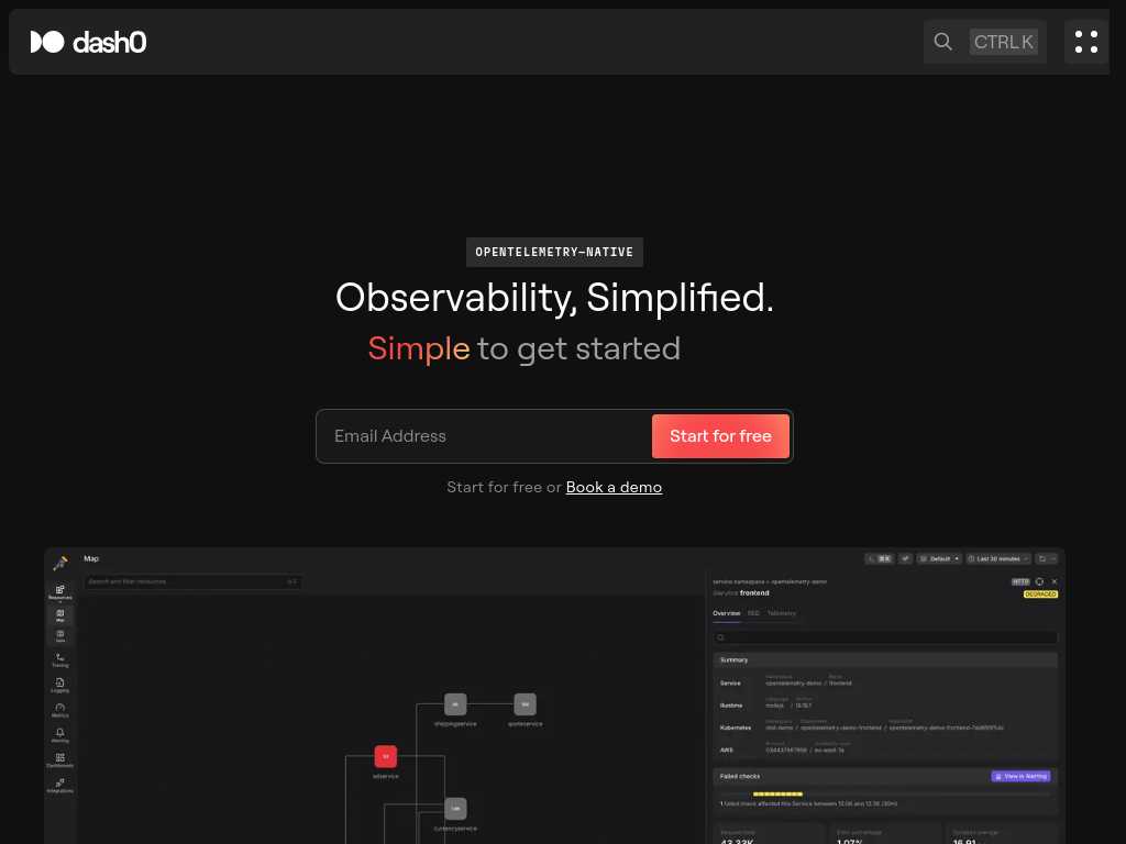 Screenshot of the website of Dash0