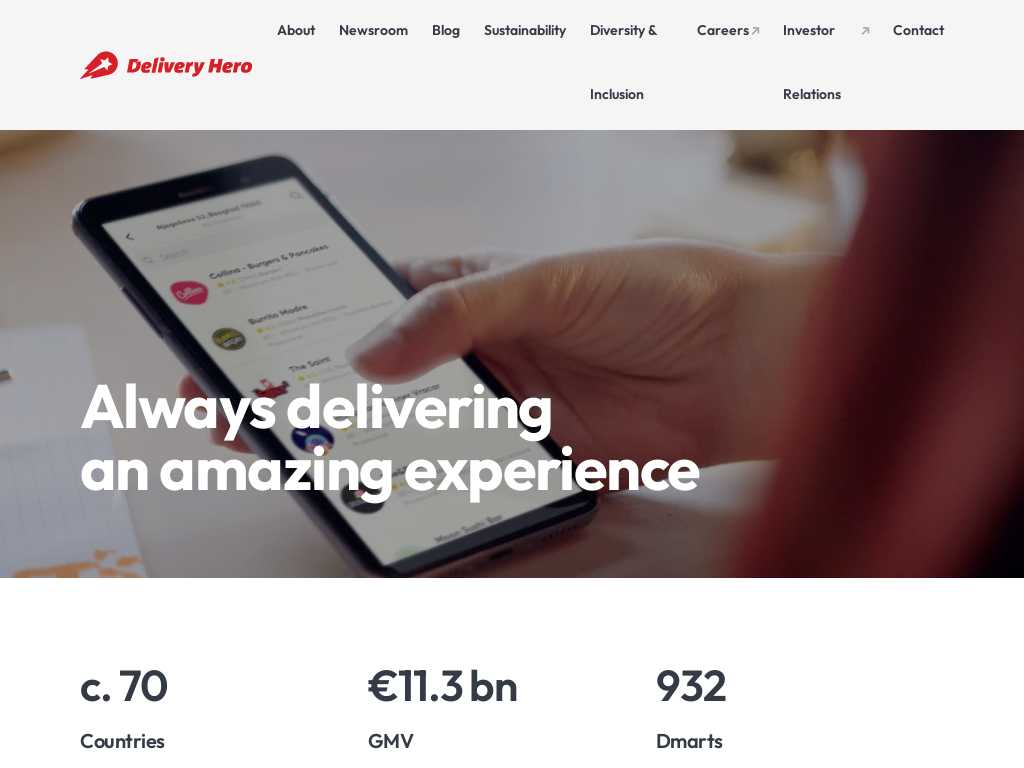 Screenshot of the website of Delivery Hero