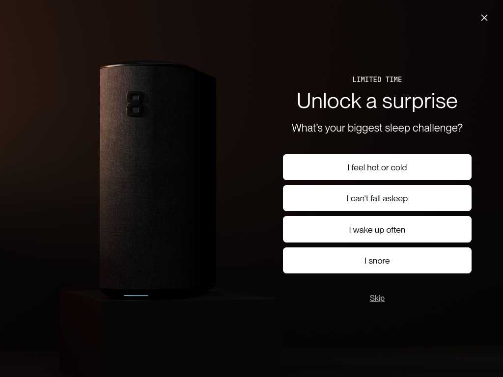 Screenshot of the website of Eight Sleep