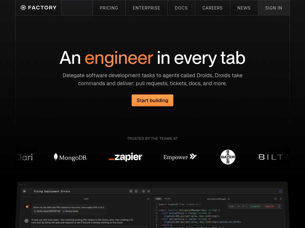 Screenshot of the website of Factory