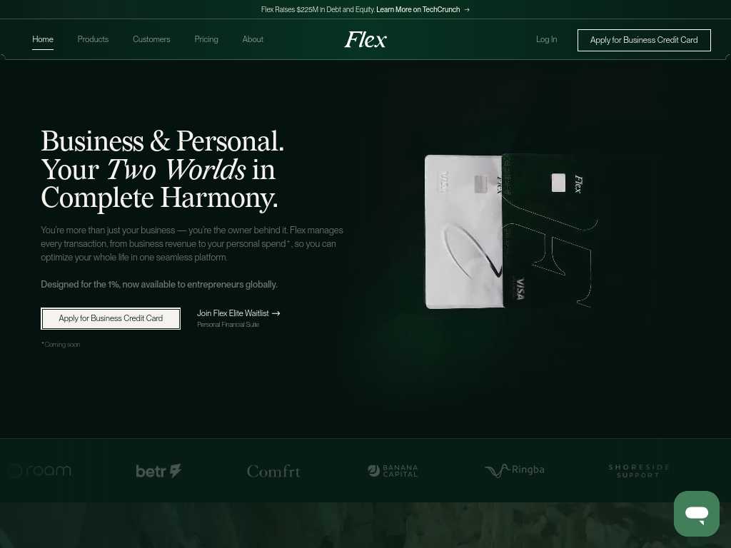 Screenshot of the website of Flex