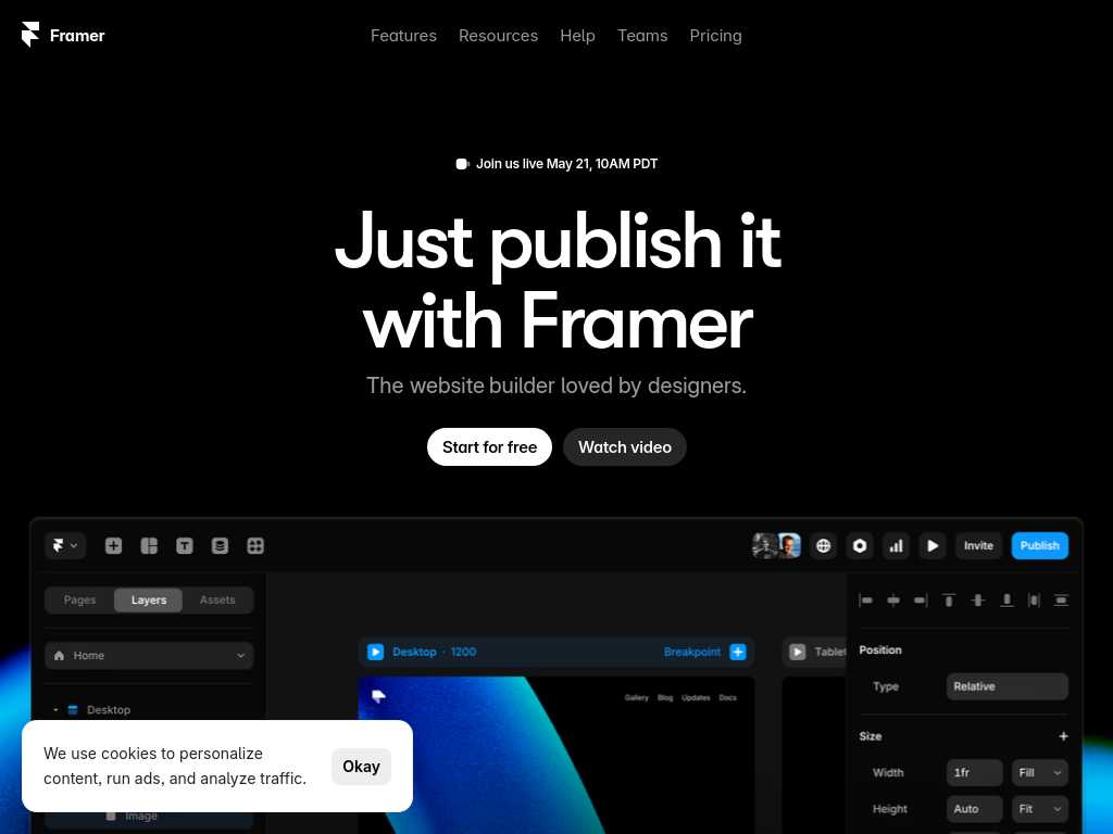 Screenshot of the website of Framer