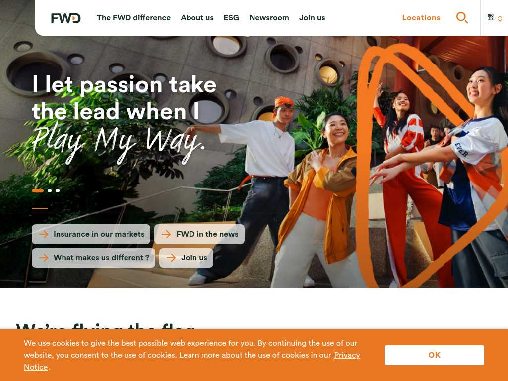 Screenshot of the website of FWD